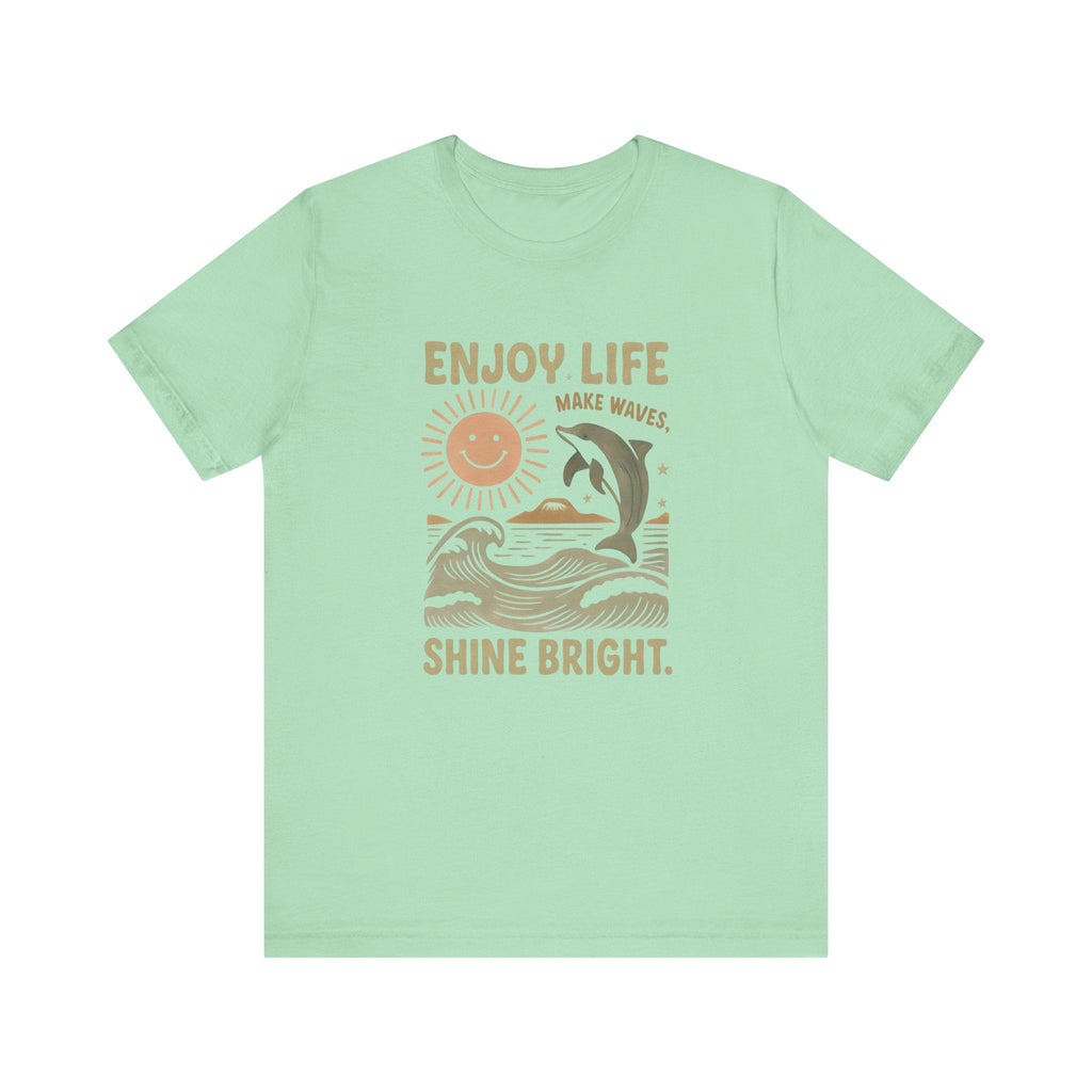 Enjoy Life Short Sleeve Tee - Retro Beach Vibes, Summer Style, Perfect Gift, Casual Wear, Dolphin Design, Fun Shirt