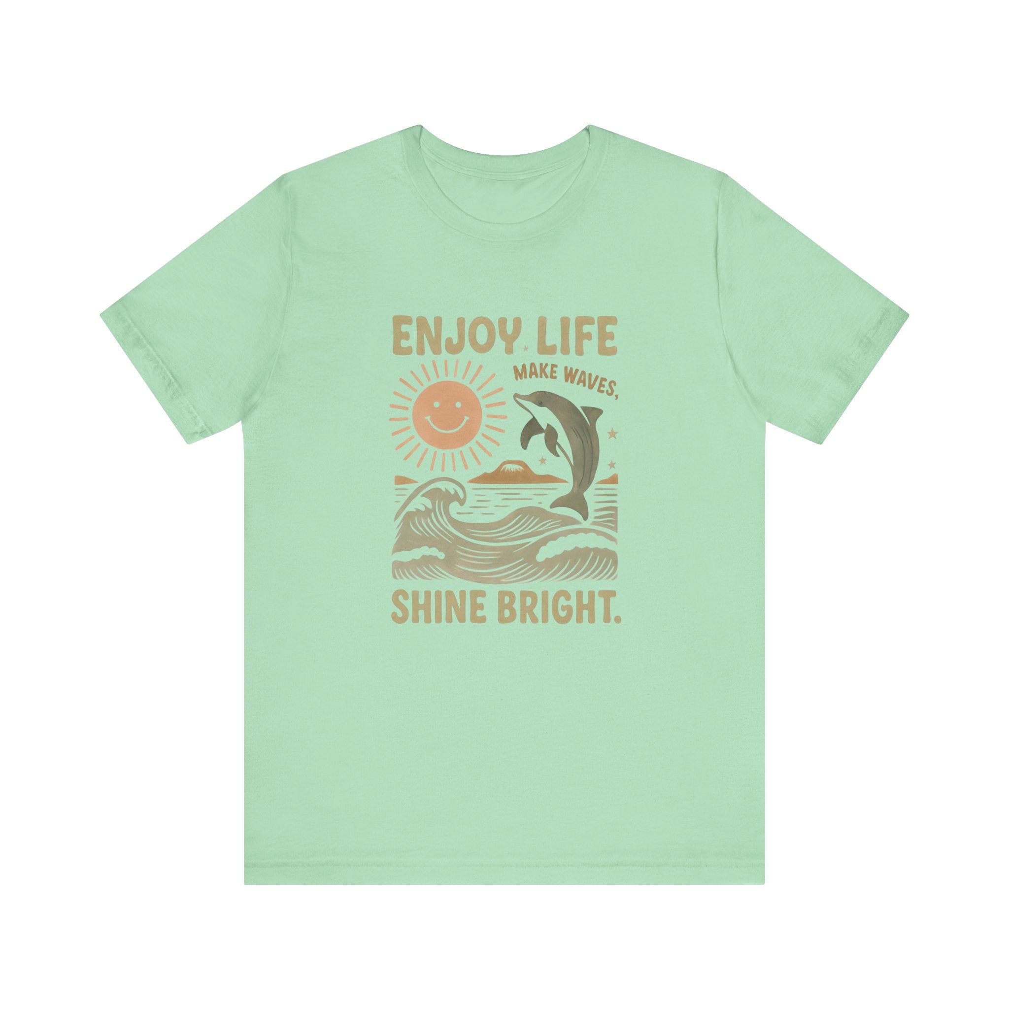 Enjoy Life Short Sleeve Tee - Retro Beach Vibes, Summer Style, Perfect Gift, Casual Wear, Dolphin Design, Fun Shirt