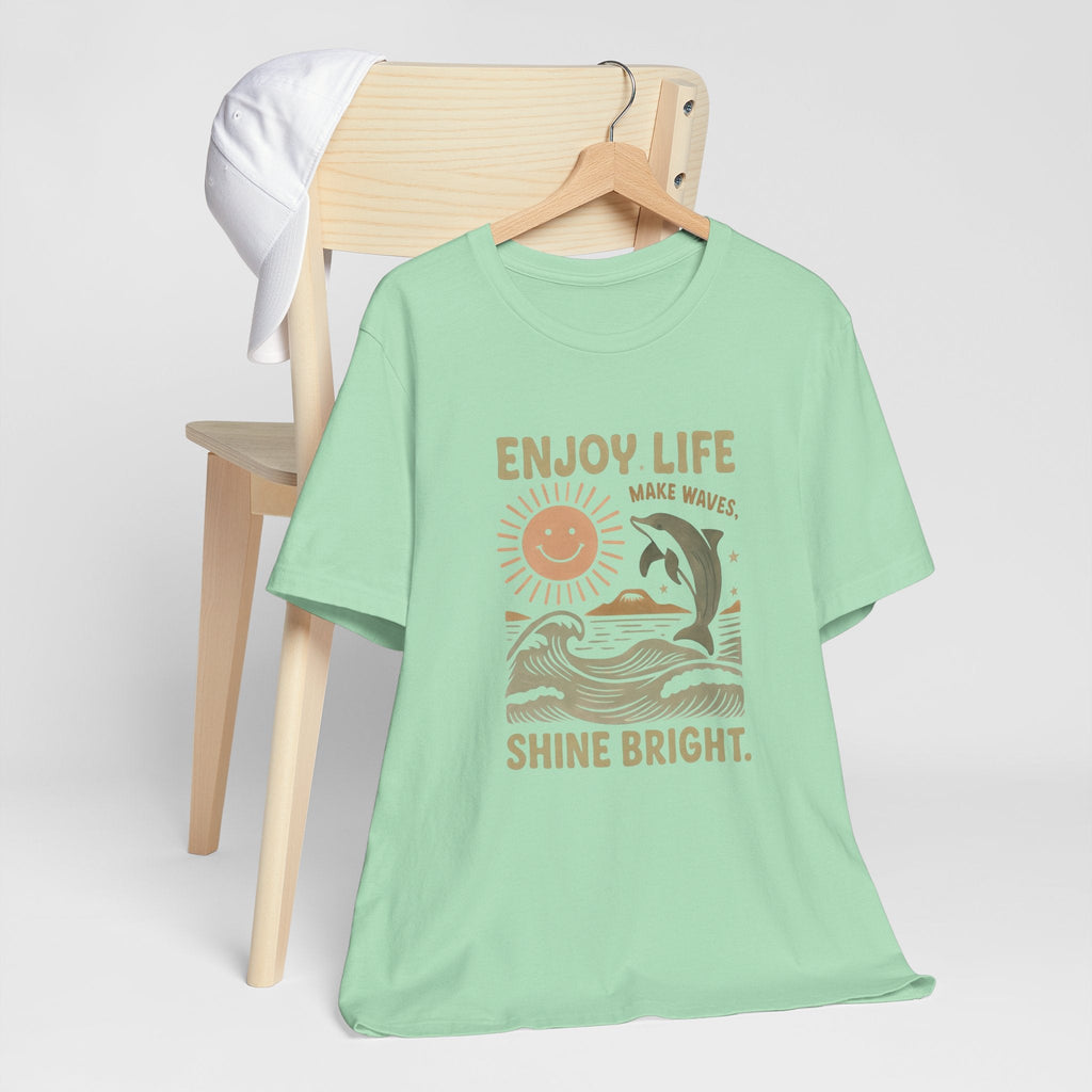 Enjoy Life Short Sleeve Tee - Retro Beach Vibes, Summer Style, Perfect Gift, Casual Wear, Dolphin Design, Fun Shirt