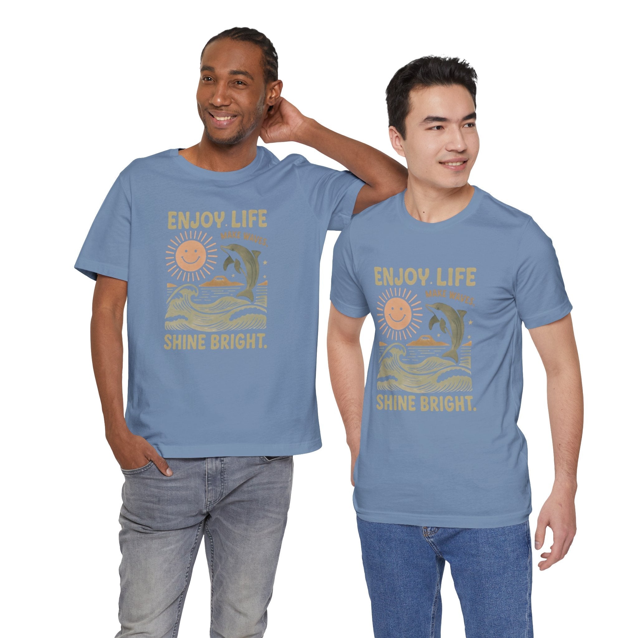 Enjoy Life Short Sleeve Tee - Retro Beach Vibes, Summer Style, Perfect Gift, Casual Wear, Dolphin Design, Fun Shirt