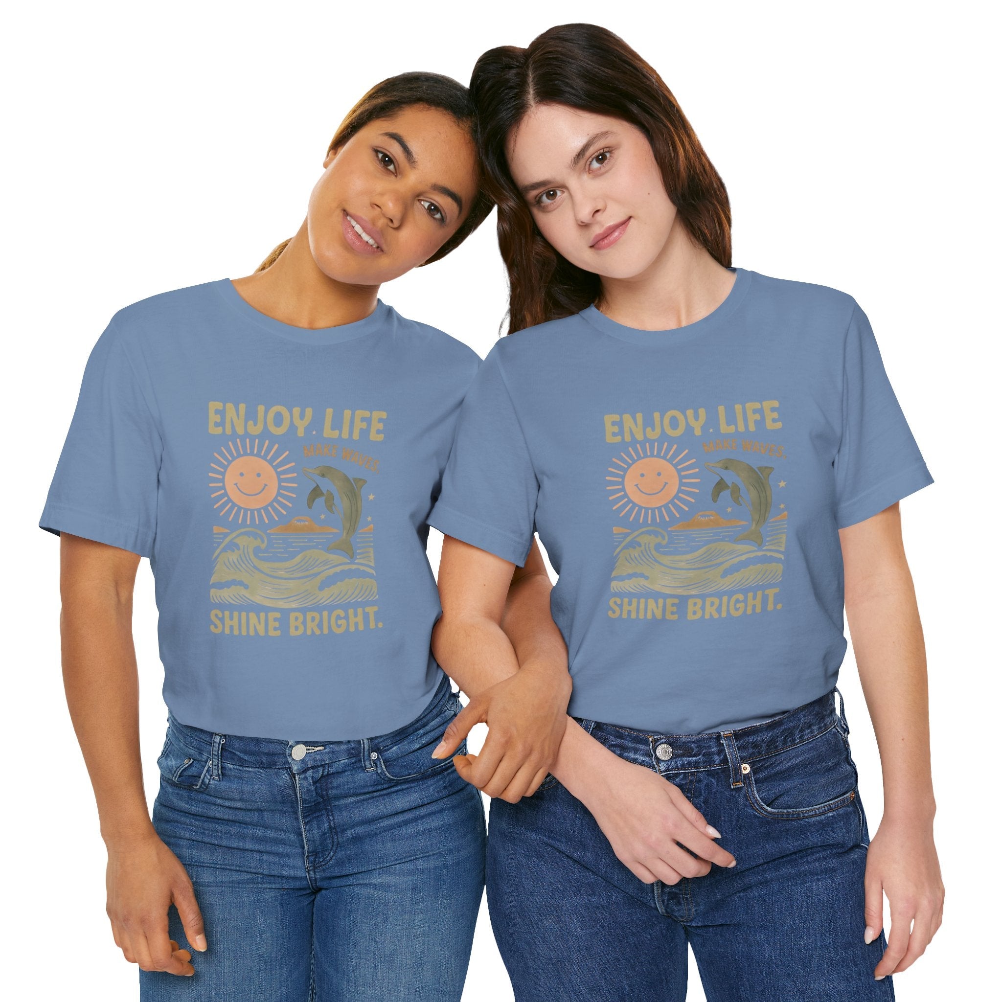 Enjoy Life Short Sleeve Tee - Retro Beach Vibes, Summer Style, Perfect Gift, Casual Wear, Dolphin Design, Fun Shirt