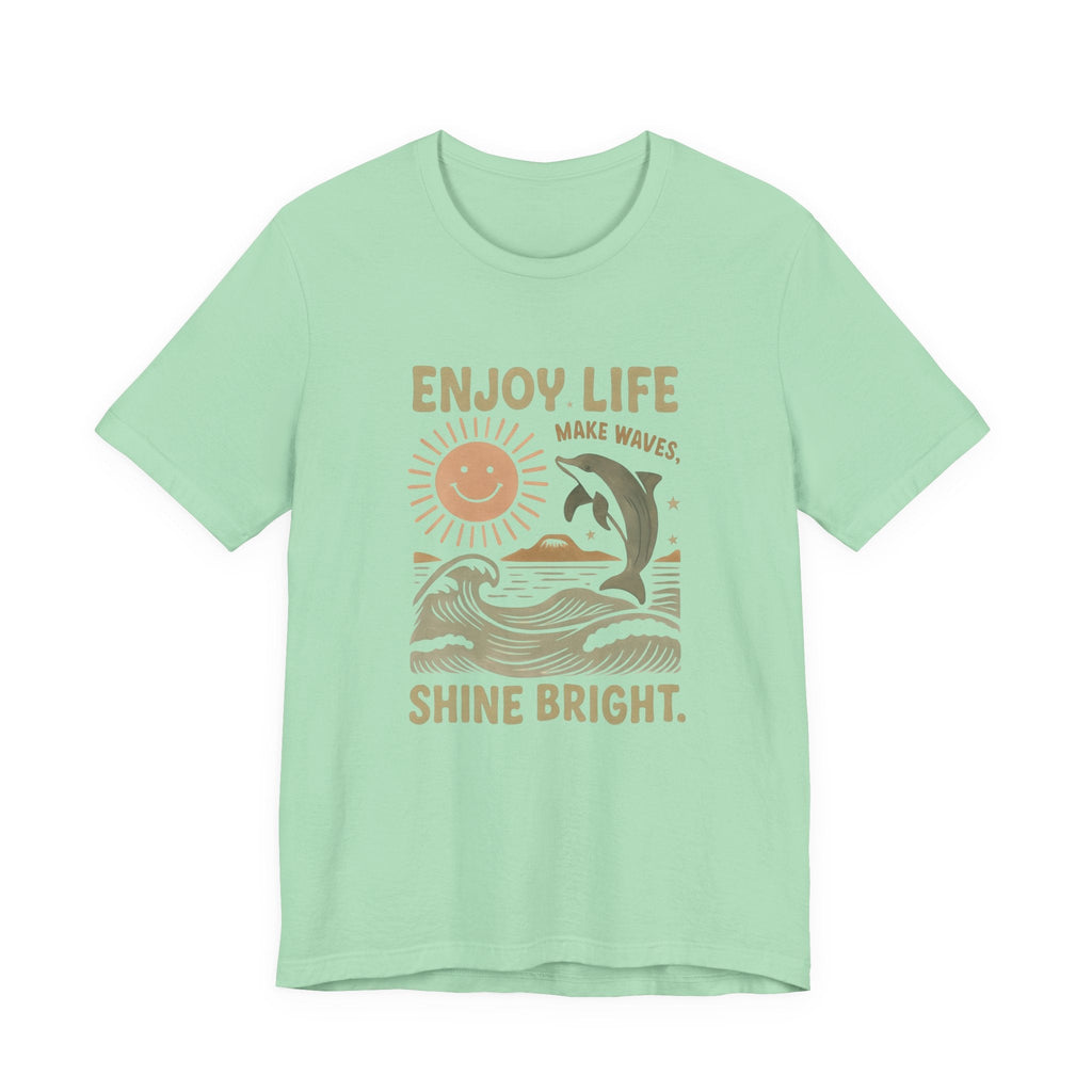 Enjoy Life Short Sleeve Tee - Retro Beach Vibes, Summer Style, Perfect Gift, Casual Wear, Dolphin Design, Fun Shirt