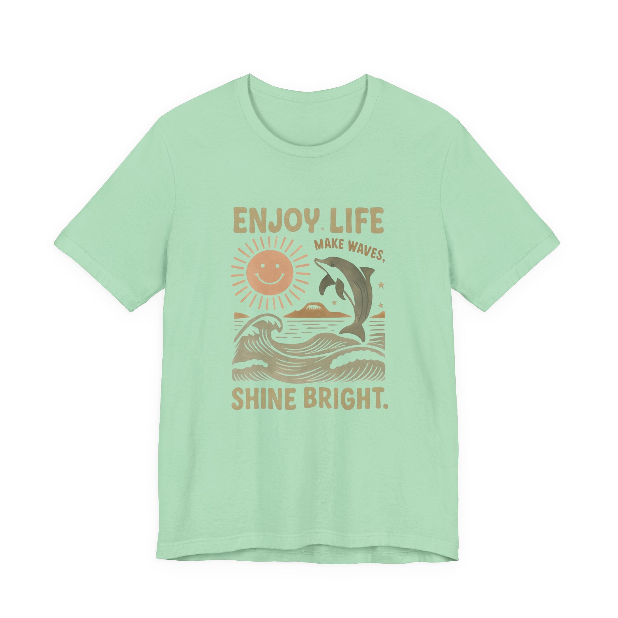 Enjoy Life Short Sleeve Tee - Retro Beach Vibes, Summer Style, Perfect Gift, Casual Wear, Dolphin Design, Fun Shirt
