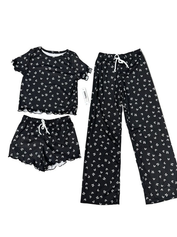 Girls Printed Lounge 3 Pc Short Sleeve Top Pants a