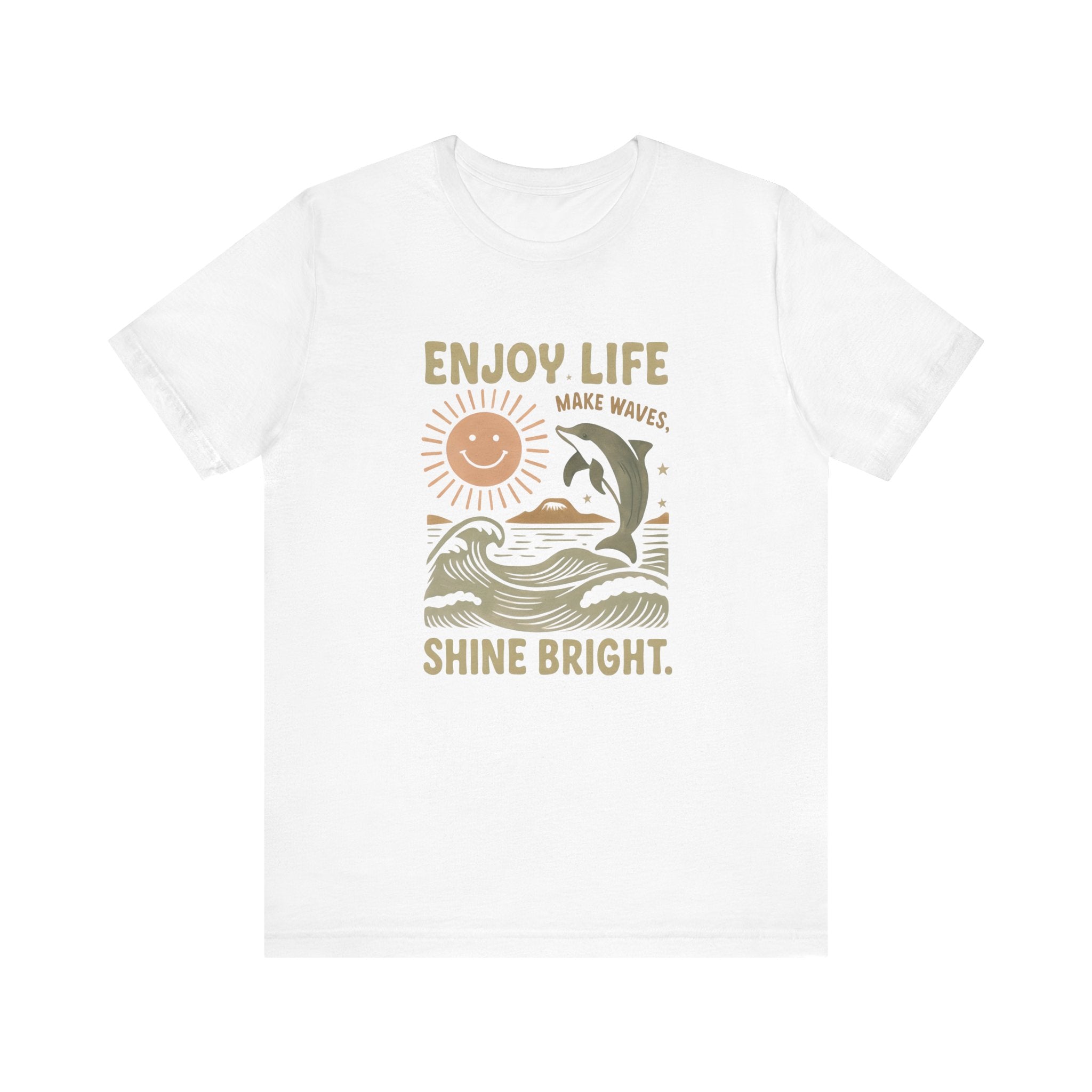 Enjoy Life Short Sleeve Tee - Retro Beach Vibes, Summer Style, Perfect Gift, Casual Wear, Dolphin Design, Fun Shirt