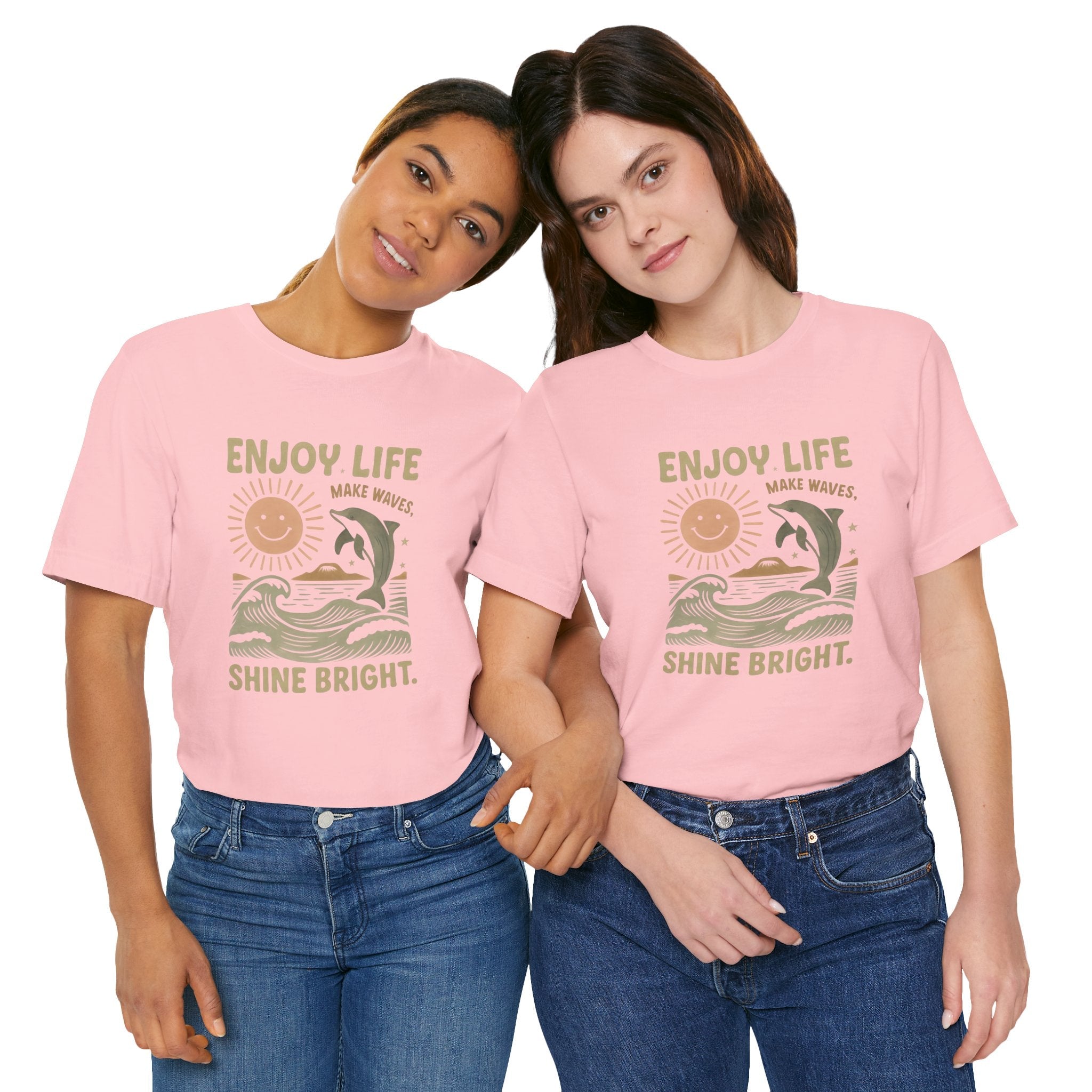 Enjoy Life Short Sleeve Tee - Retro Beach Vibes, Summer Style, Perfect Gift, Casual Wear, Dolphin Design, Fun Shirt