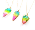 Rainbow Quartz Arrowhead Necklace - Colorful Arrow Head Pendant Necklace