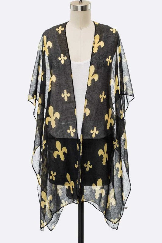 Fleur De Lis Print Kimono Cardigan