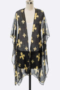 Fleur De Lis Print Kimono Cardigan