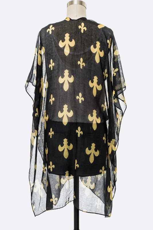 Fleur De Lis Print Kimono Cardigan