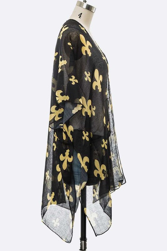 Fleur De Lis Print Kimono Cardigan