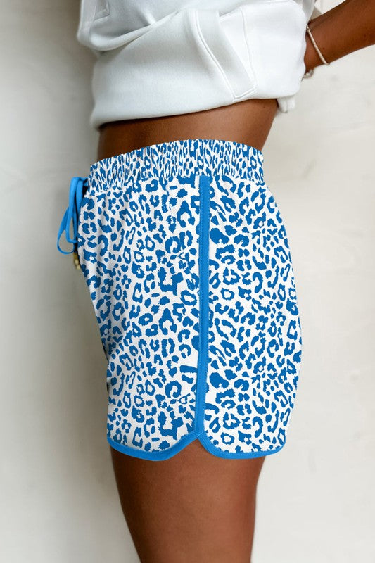 Leopard Elastic Waist Lace up Contrast Trim Shorts