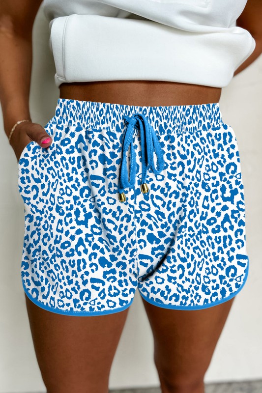 Leopard Elastic Waist Lace up Contrast Trim Shorts