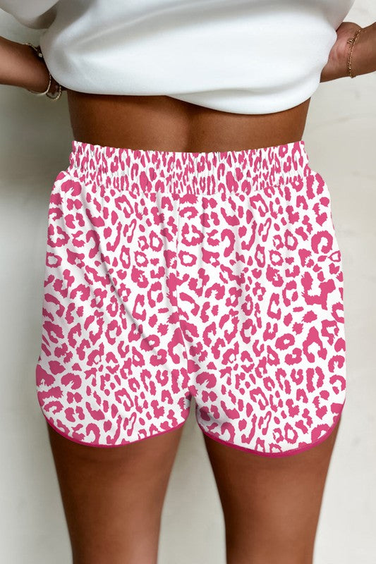 Leopard Elastic Waist Lace up Contrast Trim Shorts