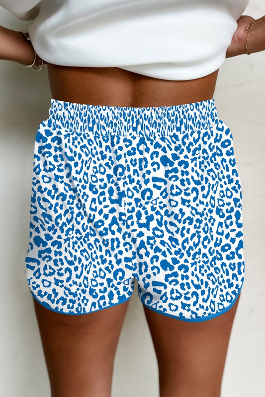 Leopard Elastic Waist Lace up Contrast Trim Shorts