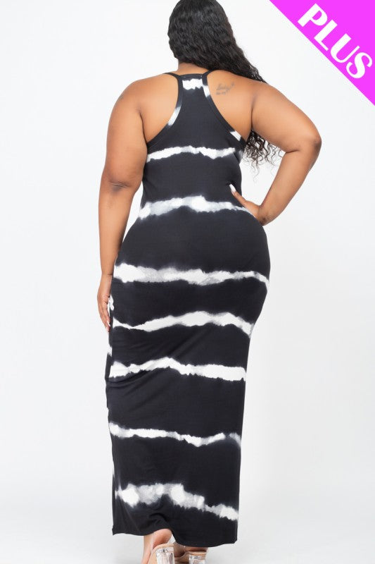 Plus Size Stripe Tie Dye Maxi Curvy Dress