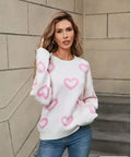 Miss Sparkling |Heart Print Pullover Sweater