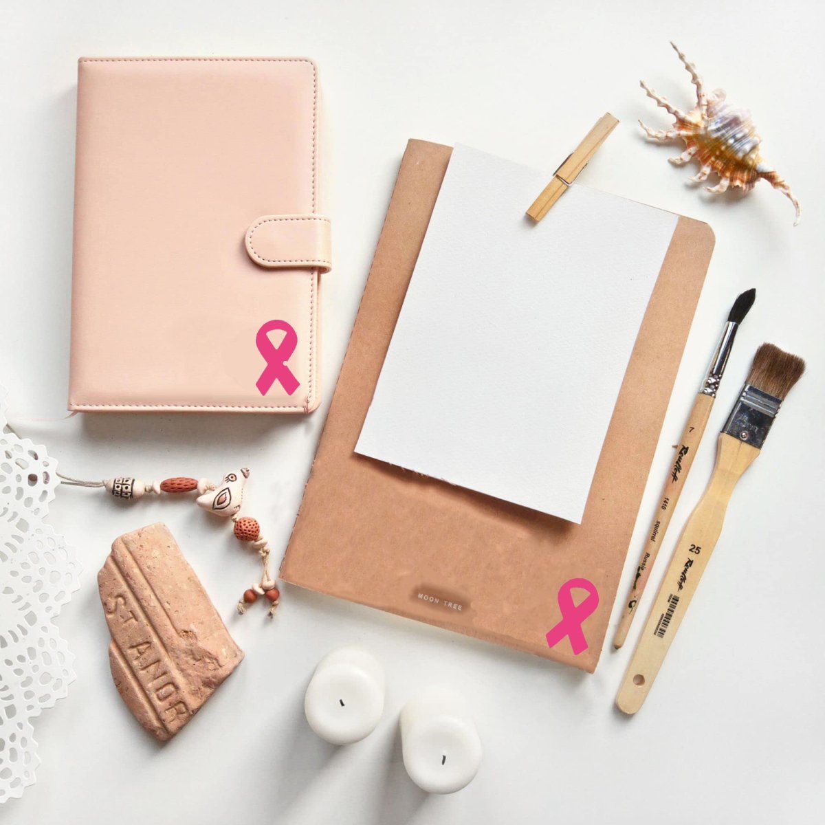 250 Large Pink Ribbon Breast Cancer Awareness Stickers (250 per Roll)