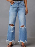 High-Rise Distressed Wide-Leg Jeans
