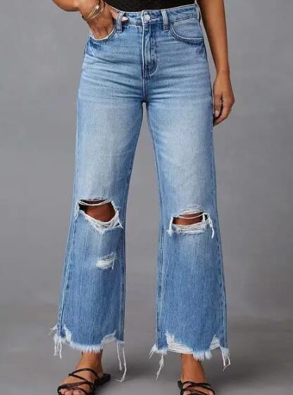 High-Rise Distressed Wide-Leg Jeans