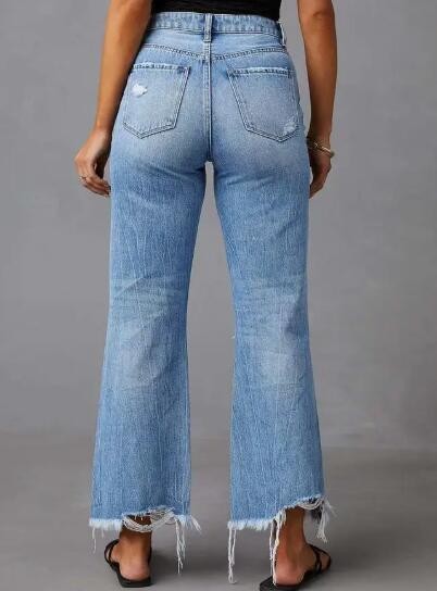 High-Rise Distressed Wide-Leg Jeans
