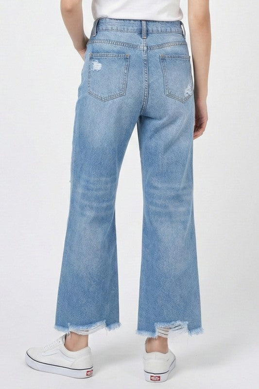 High-Rise Distressed Wide-Leg Jeans