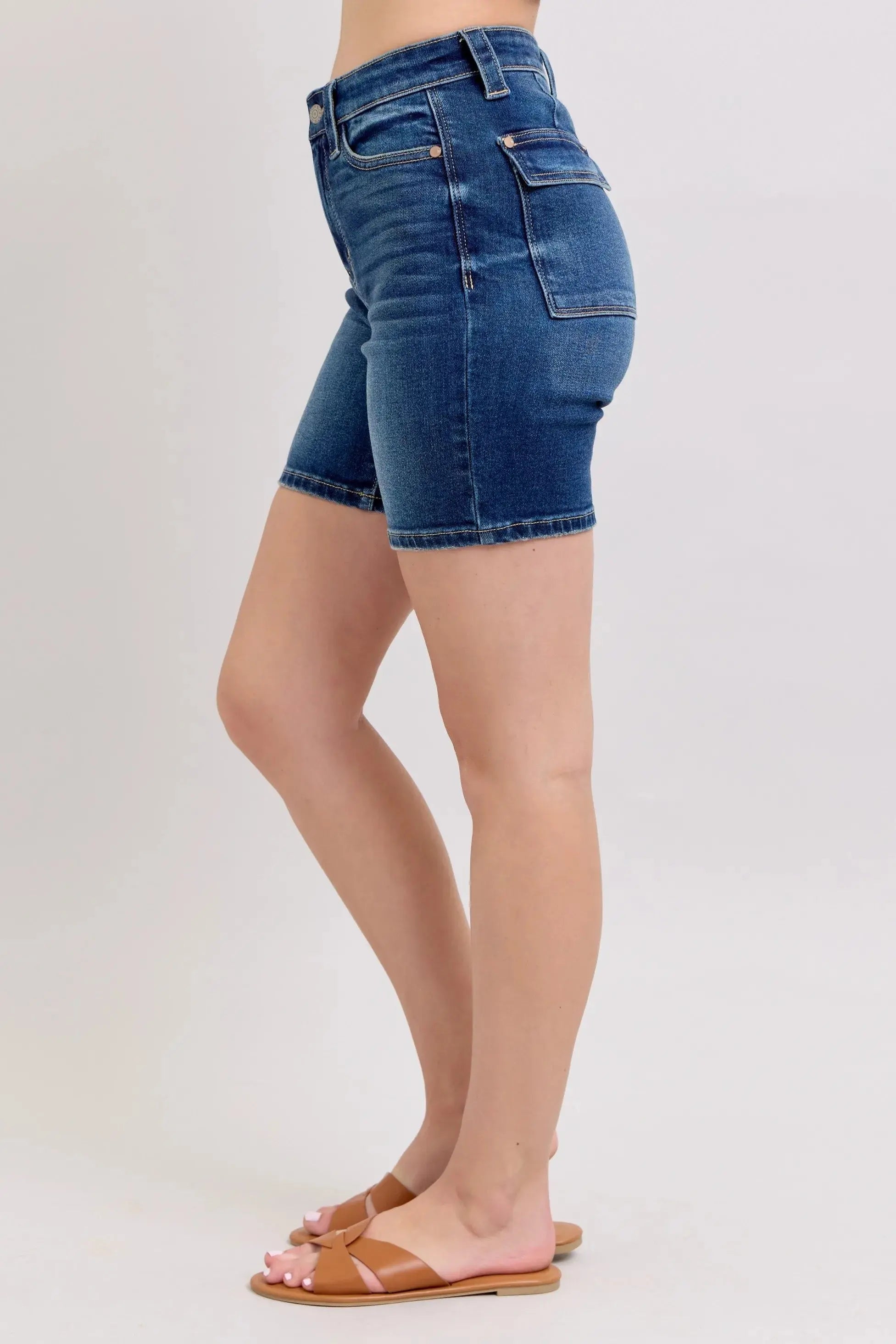 Full Size High Waist Bermuda Shorts by Judy Blue Jeans w/ Back Flap Pockets