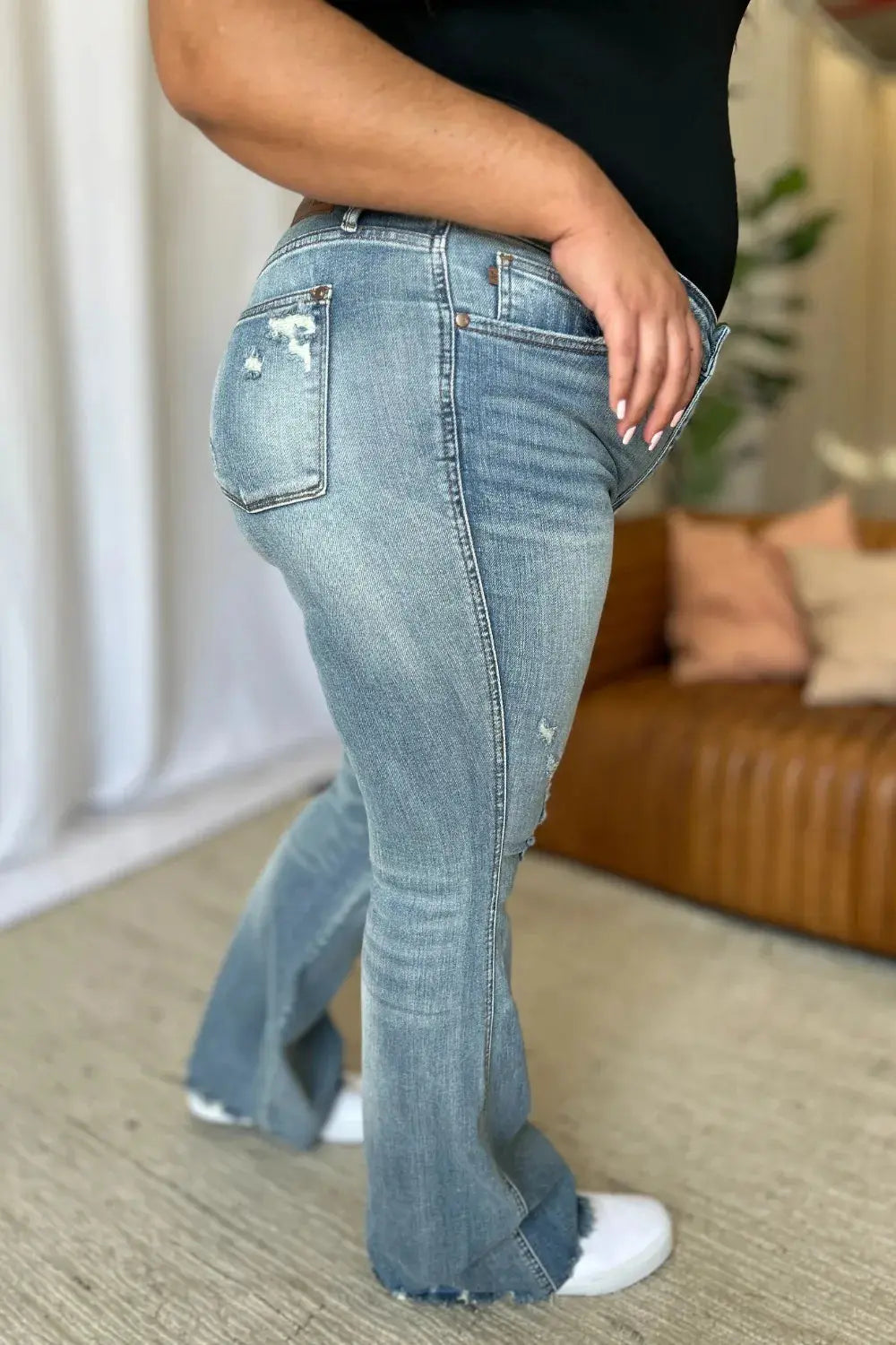 Plus Size Medium Rise Tummy Control Destroy Flare Judy Blue Jeans