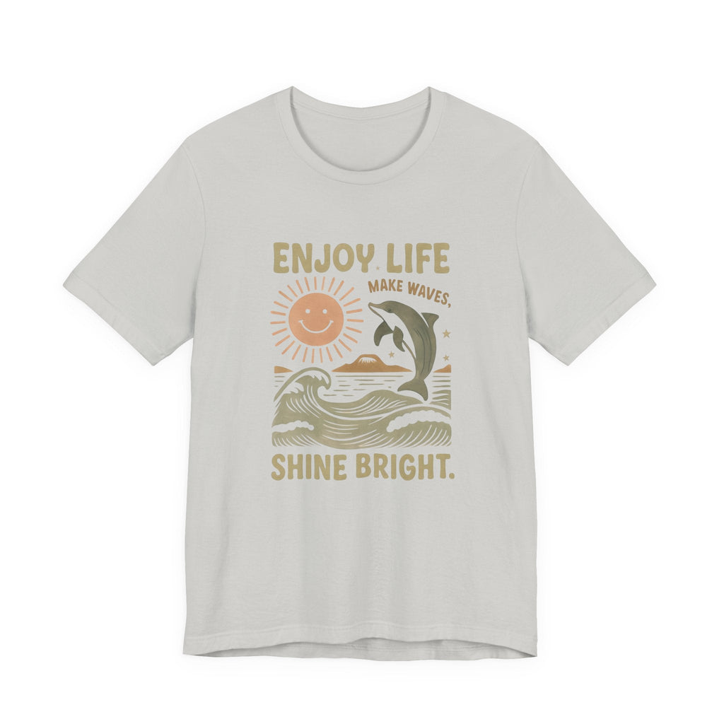 Enjoy Life Short Sleeve Tee - Retro Beach Vibes, Summer Style, Perfect Gift, Casual Wear, Dolphin Design, Fun Shirt