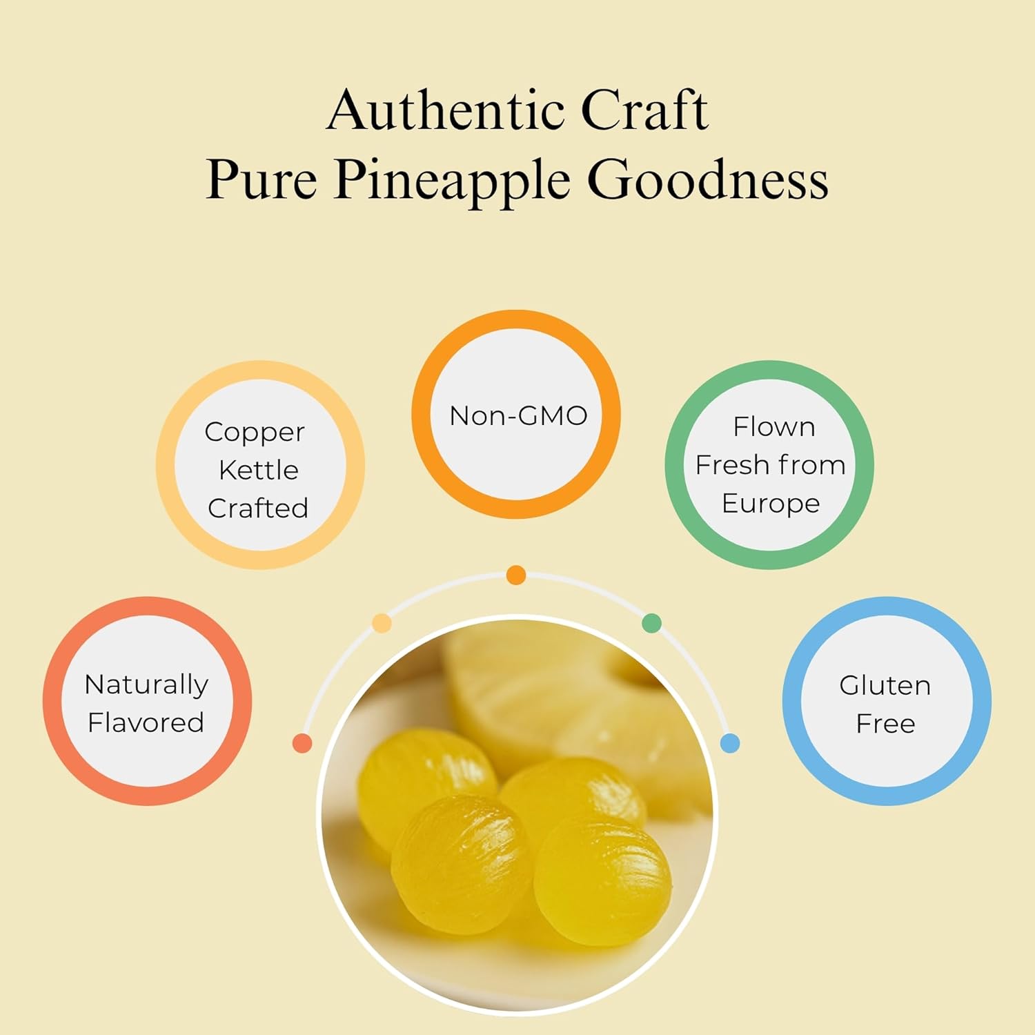 Andy Anand Chocolatier Sugar Free Pineapple Chunks, Hard Candy Boiled in Copper Kettle for that unique taste, Flown from Europe 25 Pieces - Sugar & Aspartame Free - Naturally Flavored & Sweetened - Non-GMO, Gluten Free, Keto & Diabetic Friendly