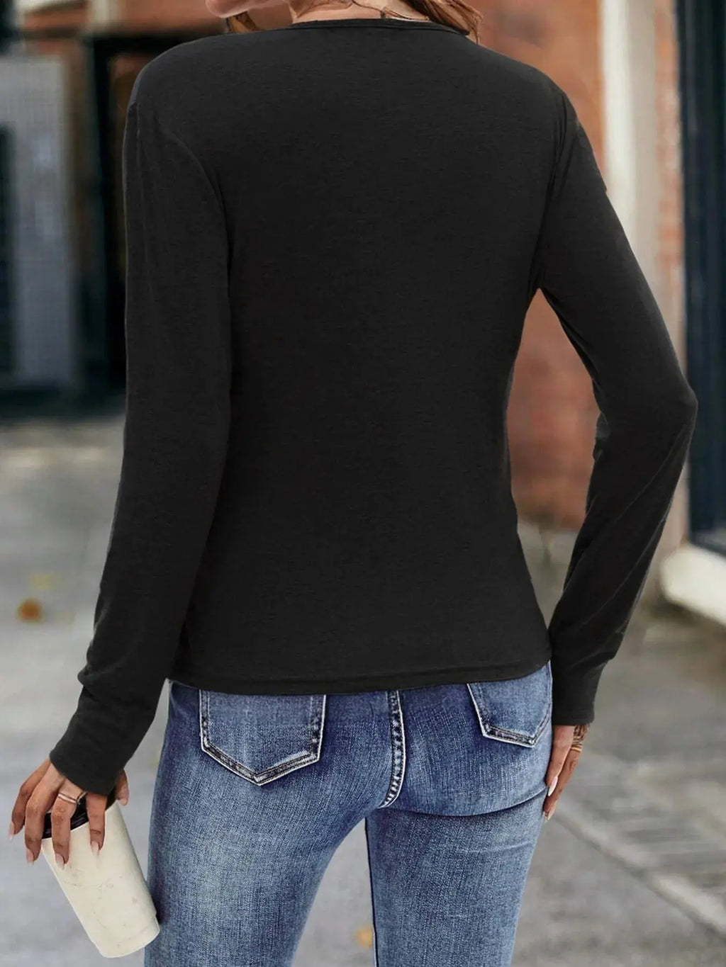 Ruched Surplice Womens Long Sleeve T Shirt
