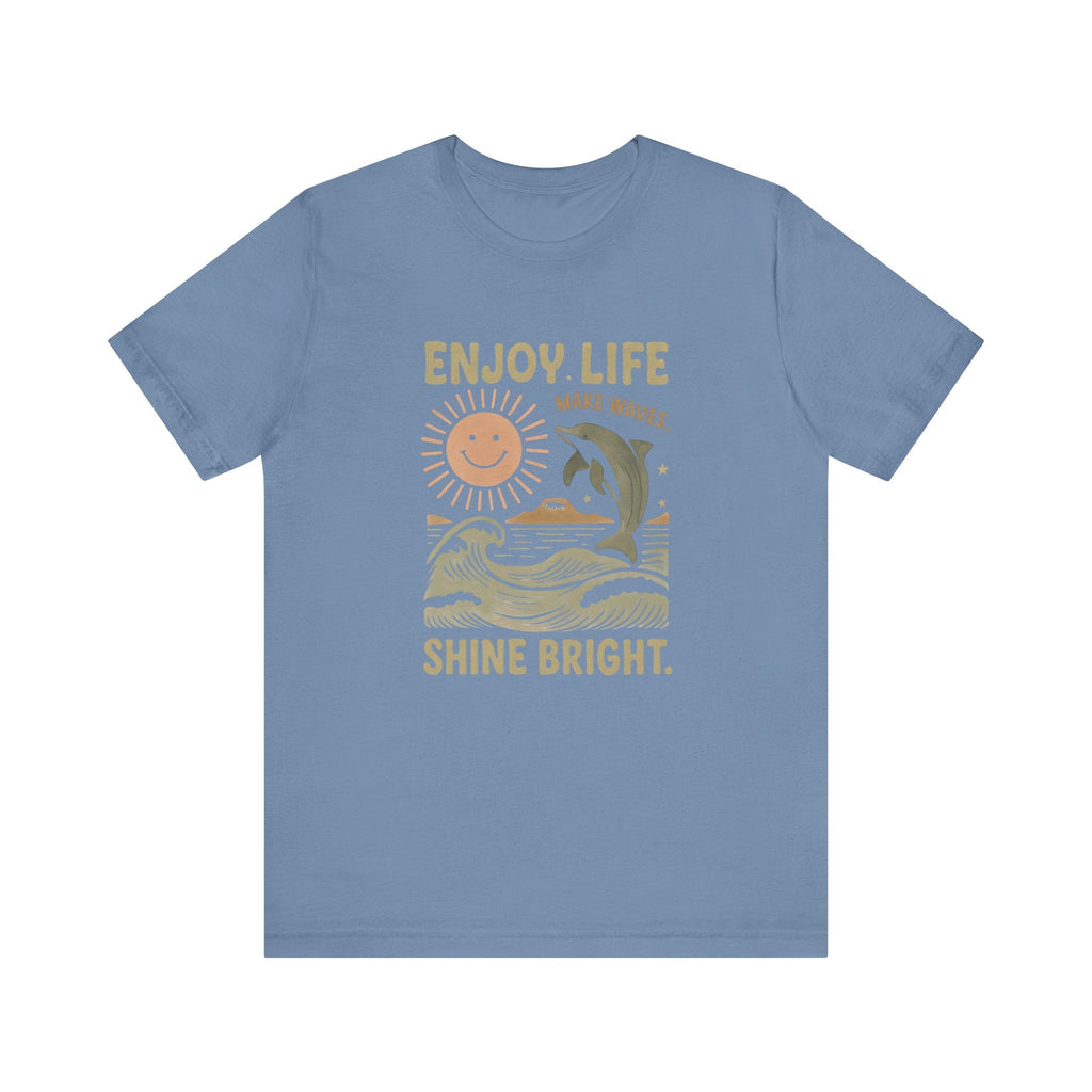 Enjoy Life Short Sleeve Tee - Retro Beach Vibes, Summer Style, Perfect Gift, Casual Wear, Dolphin Design, Fun Shirt