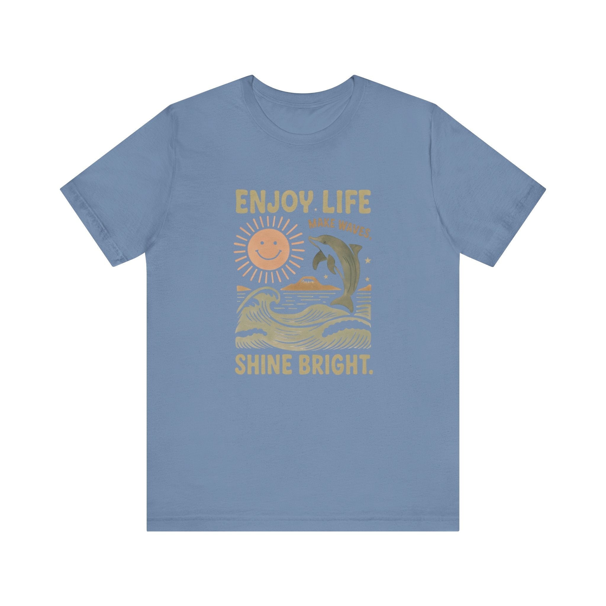 Enjoy Life Short Sleeve Tee - Retro Beach Vibes, Summer Style, Perfect Gift, Casual Wear, Dolphin Design, Fun Shirt
