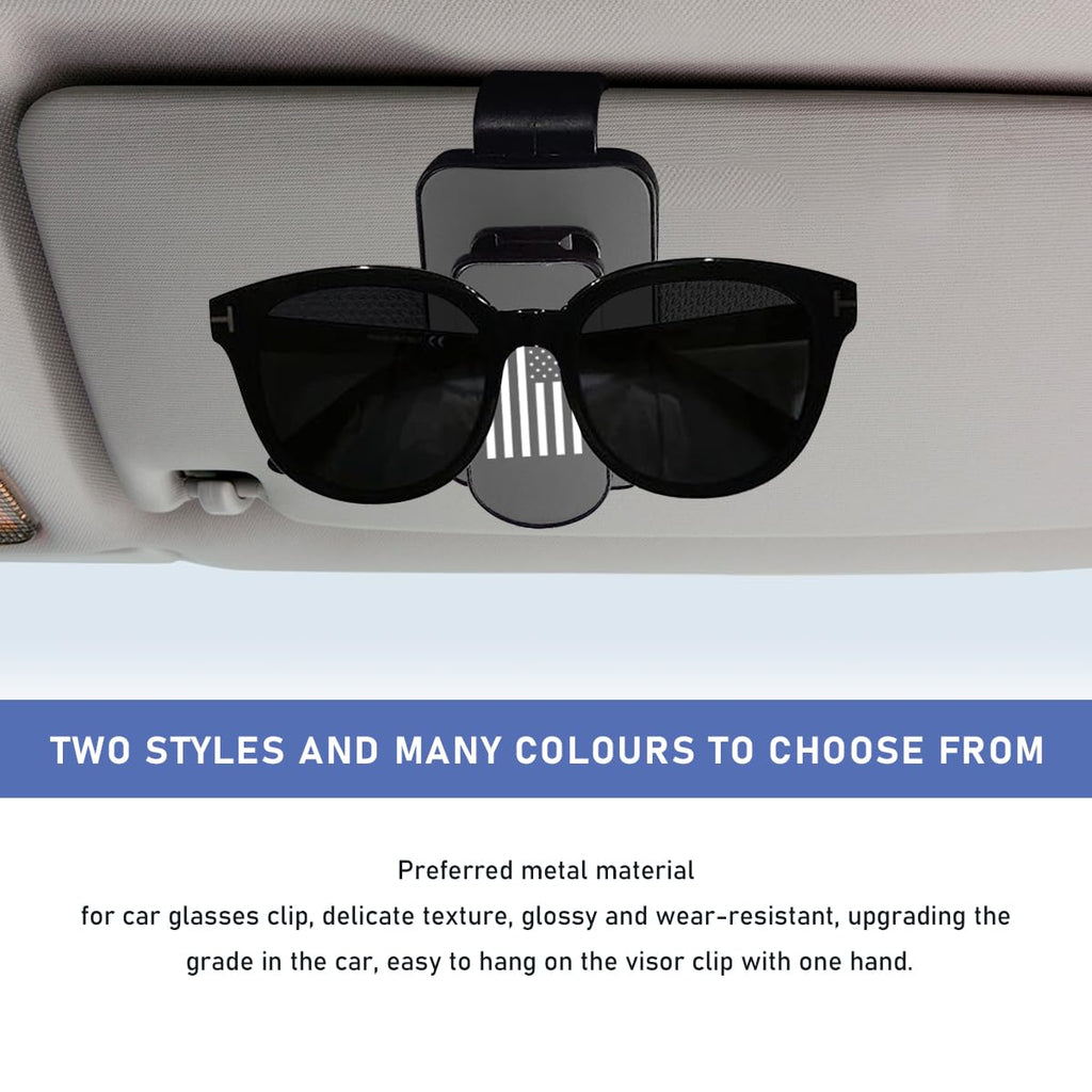 povtii Car Sun Visor Sunglasses Holder US Flag Gray Multi-Function Clip