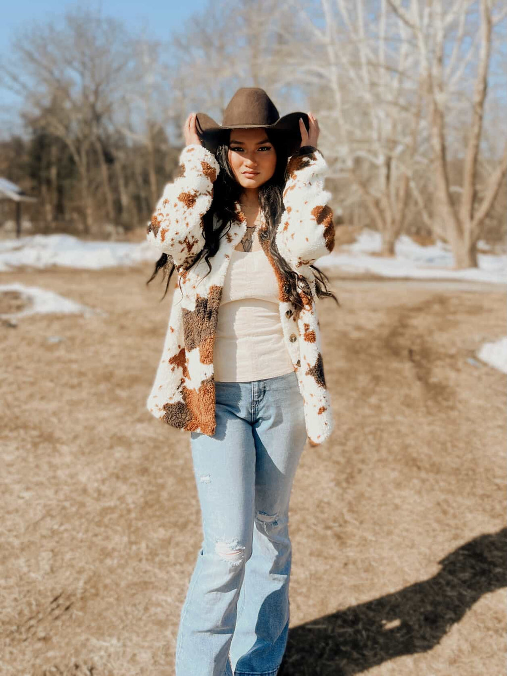 Miss Sparkling |Cow Print Sherpa Jacket