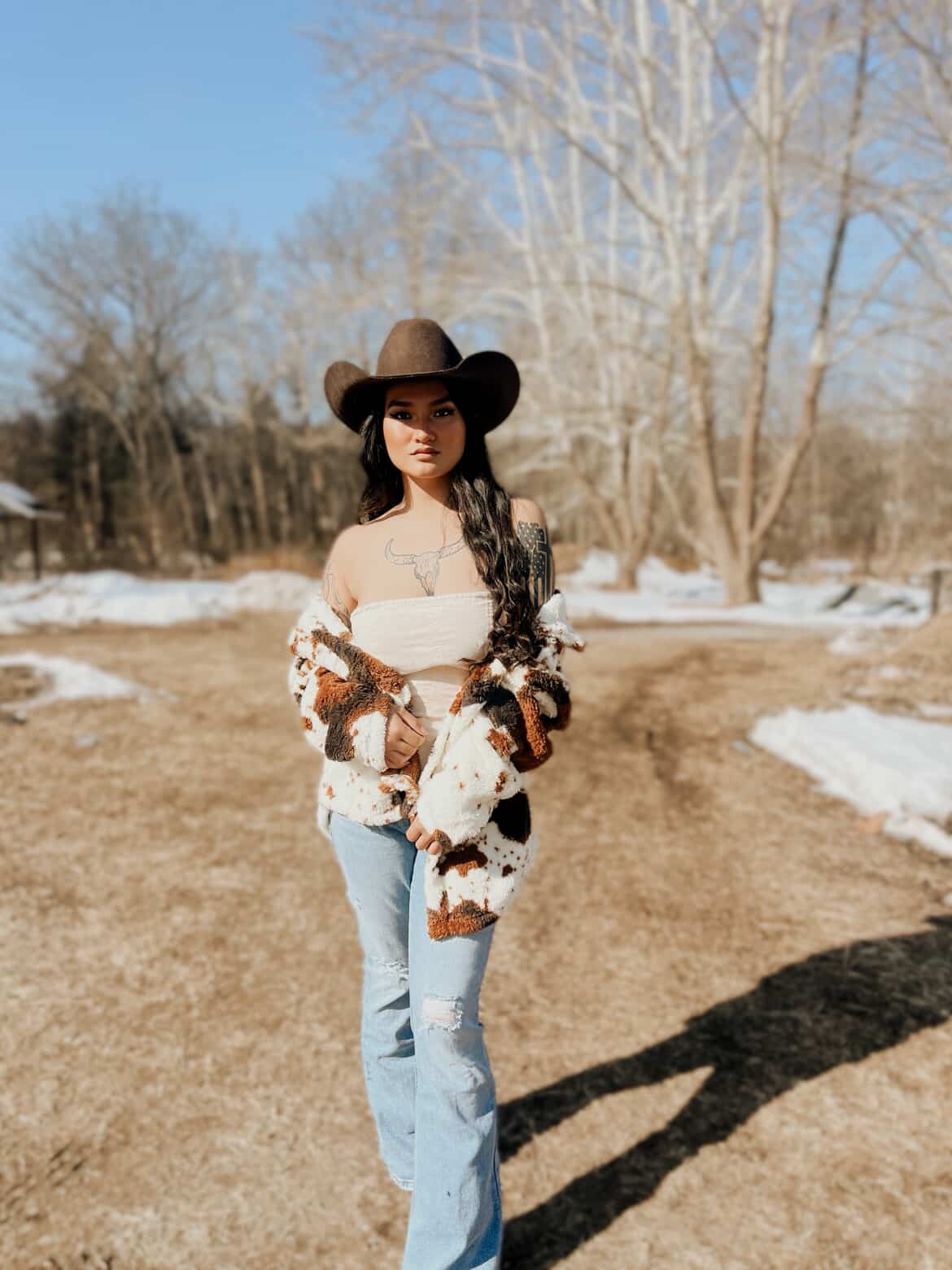 Miss Sparkling |Cow Print Sherpa Jacket