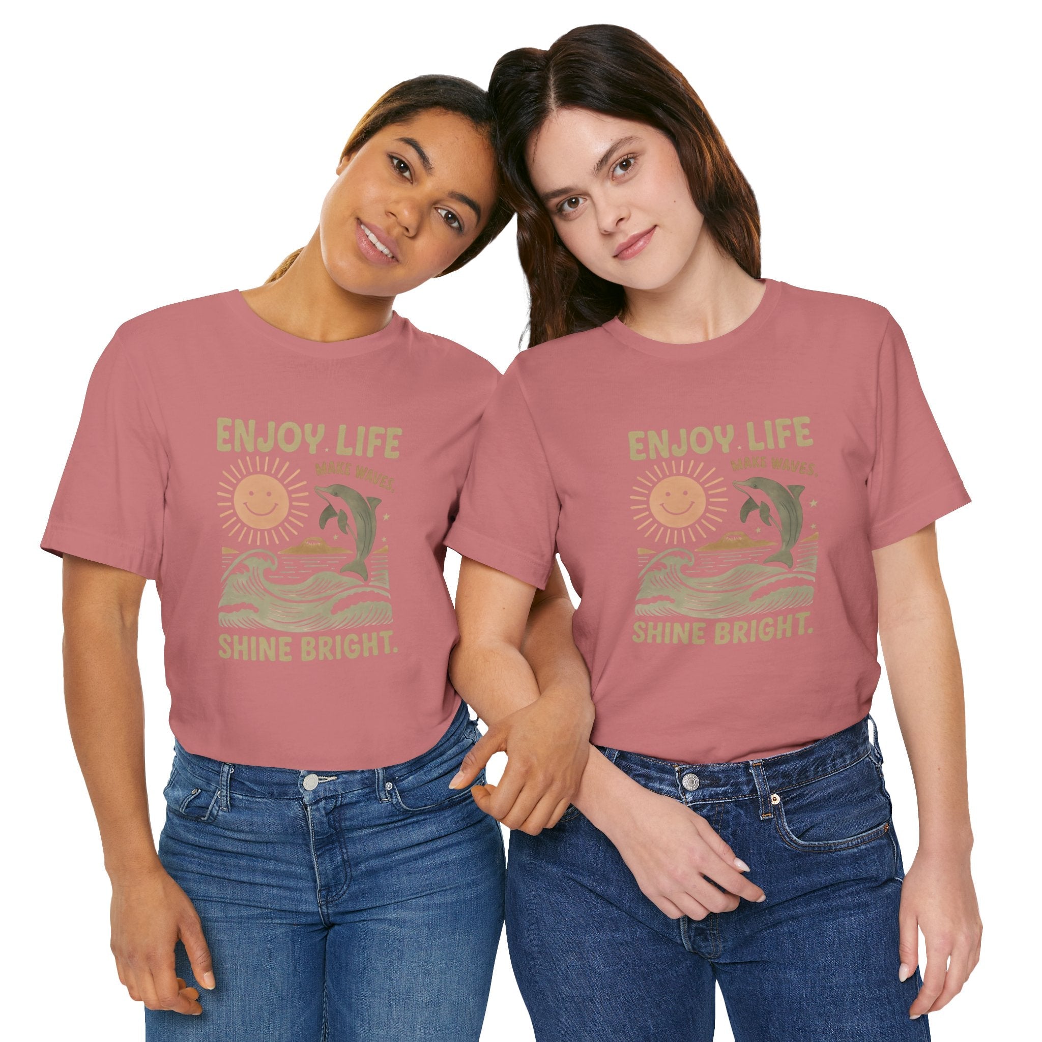 Enjoy Life Short Sleeve Tee - Retro Beach Vibes, Summer Style, Perfect Gift, Casual Wear, Dolphin Design, Fun Shirt
