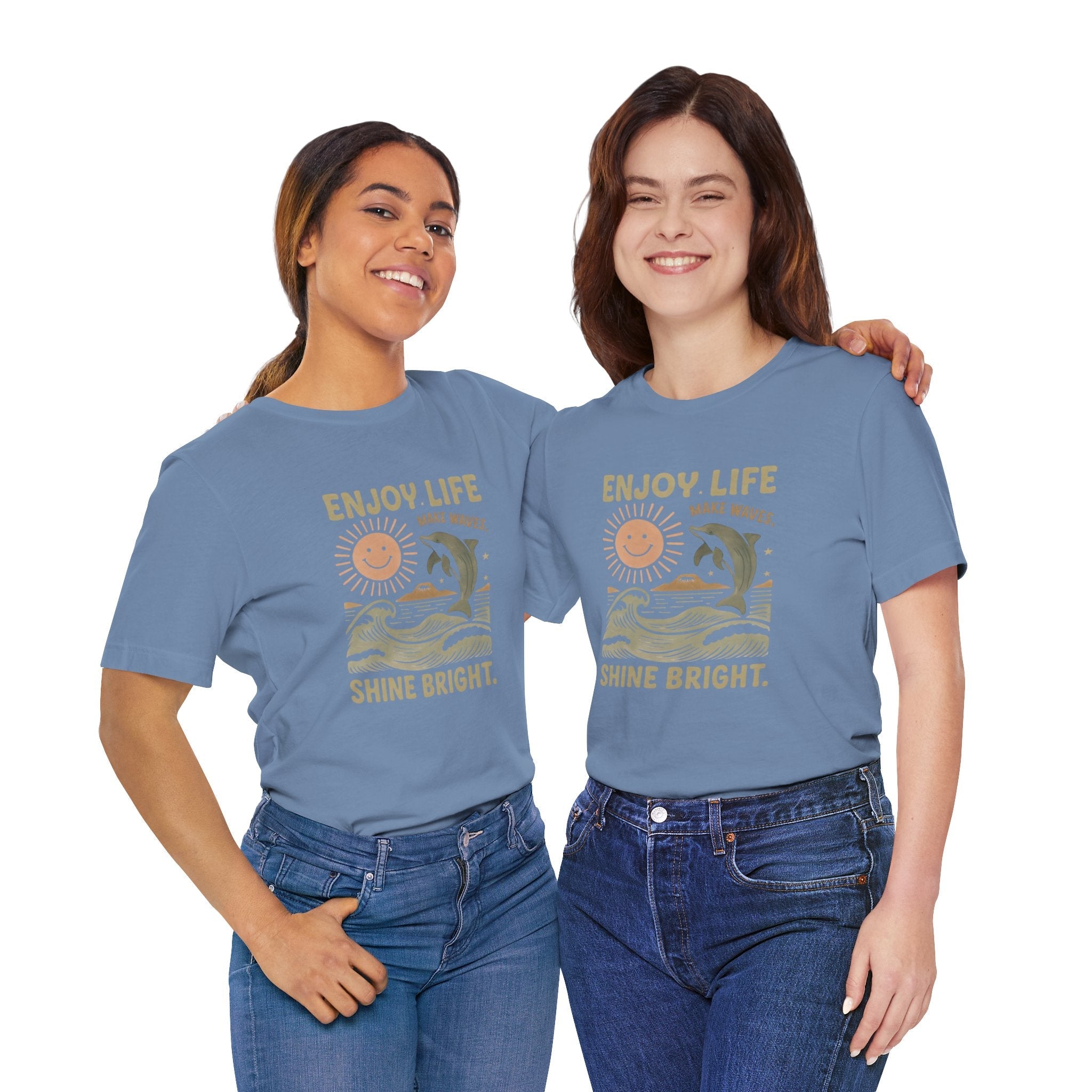 Enjoy Life Short Sleeve Tee - Retro Beach Vibes, Summer Style, Perfect Gift, Casual Wear, Dolphin Design, Fun Shirt