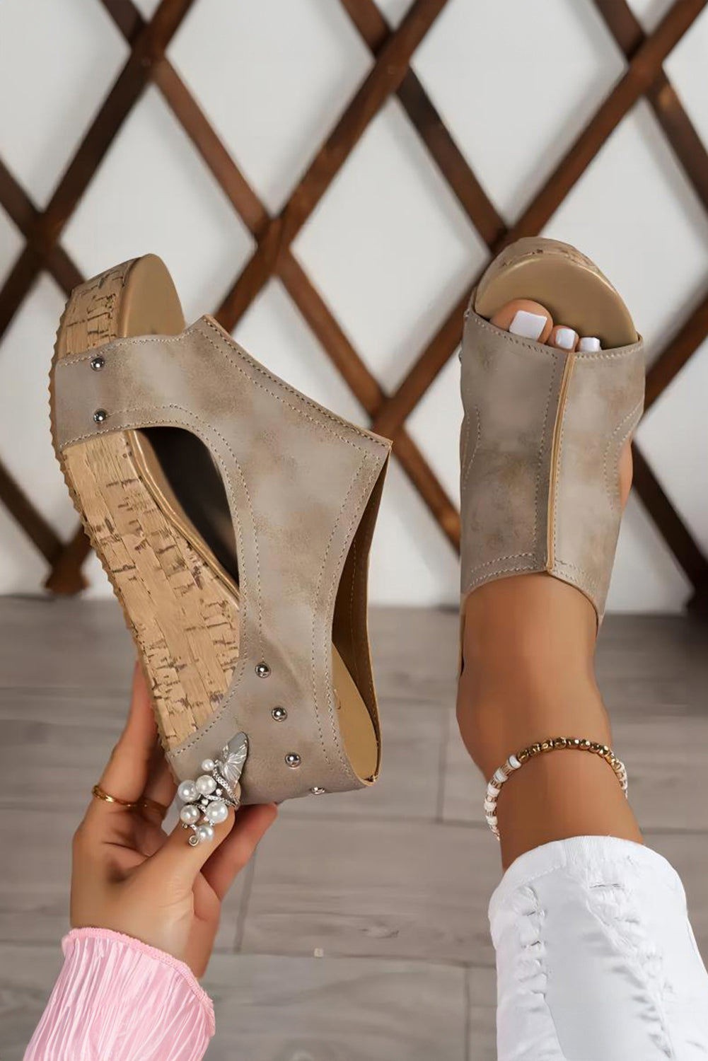 Gianna Pu Leather Wedge Slippers