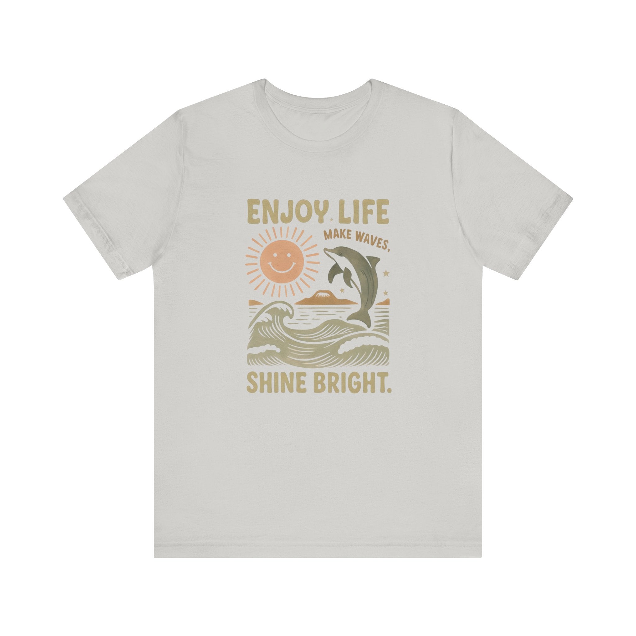 Enjoy Life Short Sleeve Tee - Retro Beach Vibes, Summer Style, Perfect Gift, Casual Wear, Dolphin Design, Fun Shirt