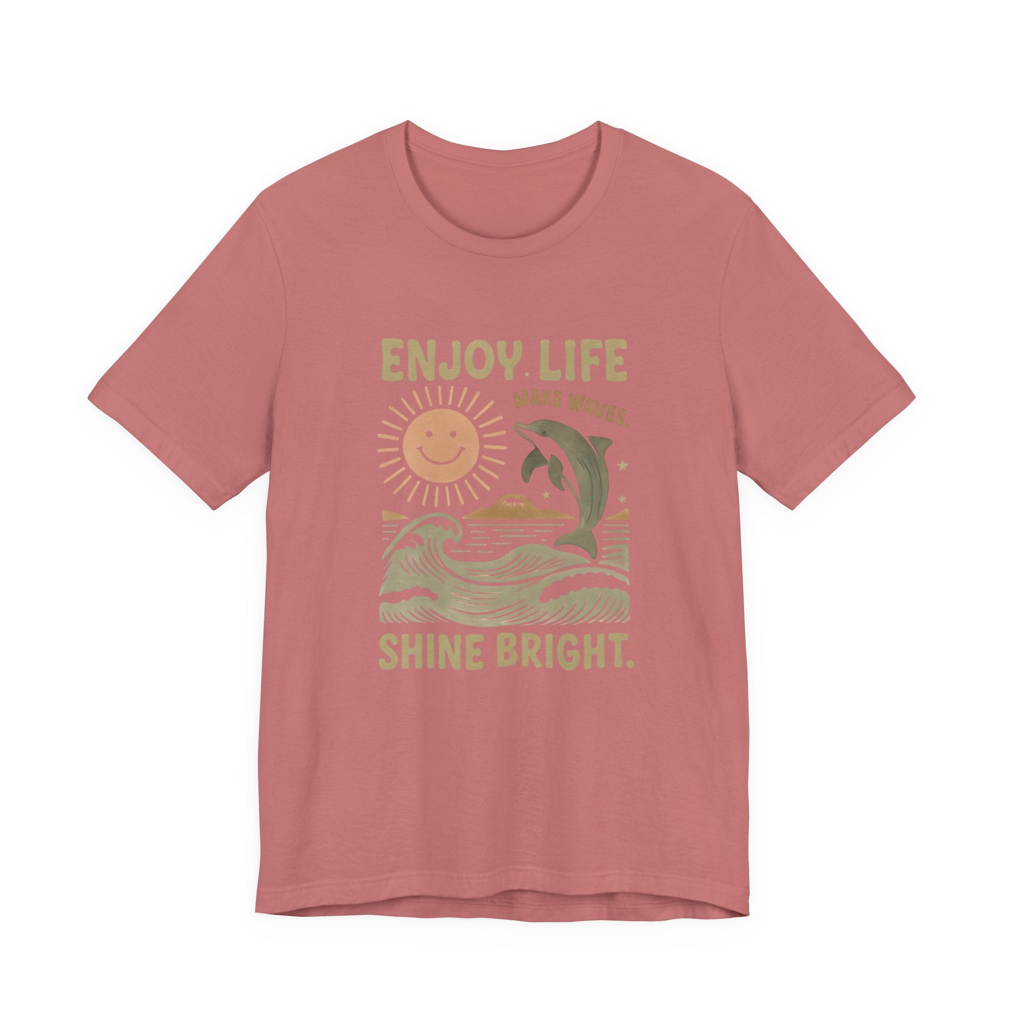 Enjoy Life Short Sleeve Tee - Retro Beach Vibes, Summer Style, Perfect Gift, Casual Wear, Dolphin Design, Fun Shirt
