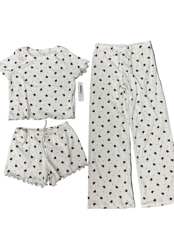 Girls Printed Lounge 3 Pc Short Sleeve Top Pants a
