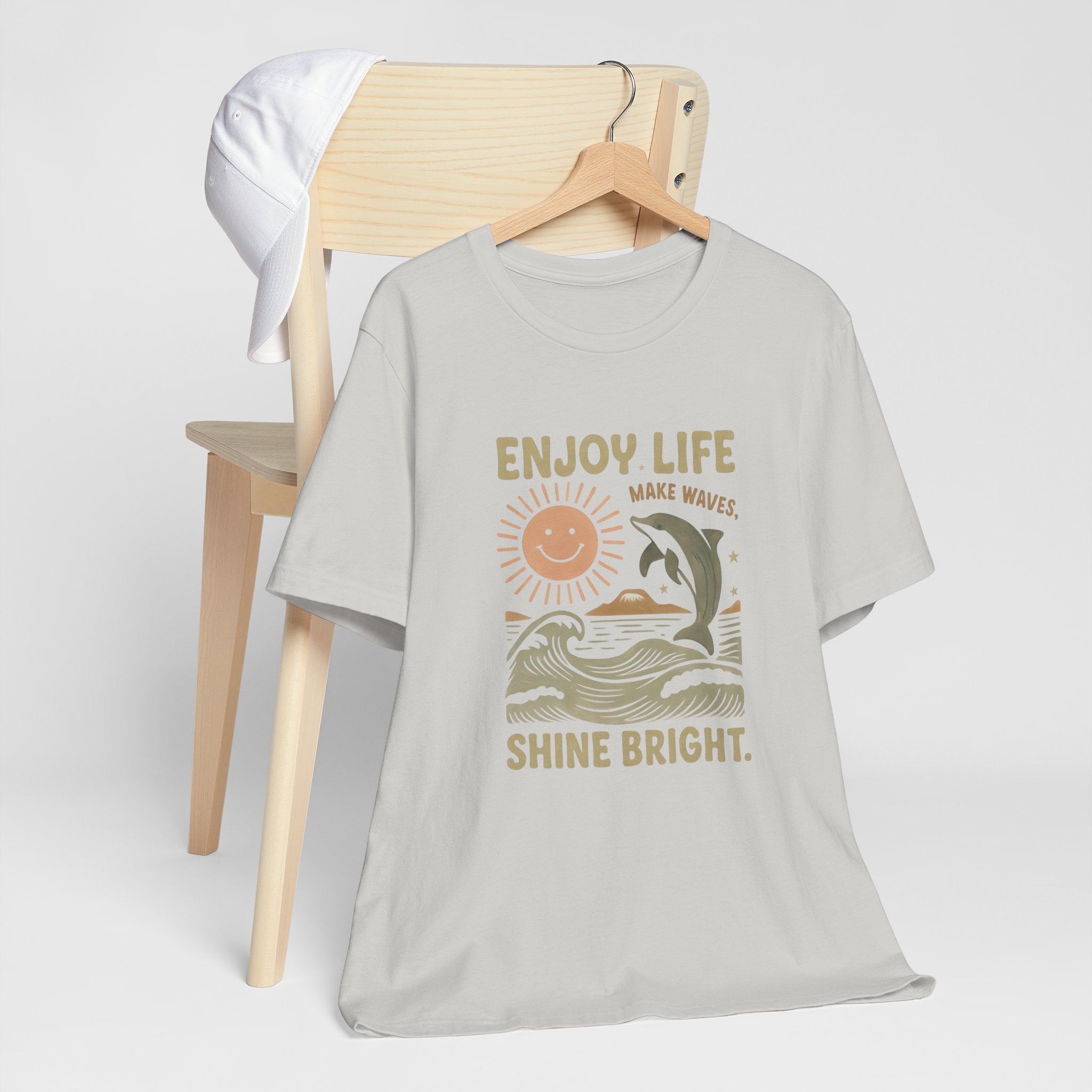 Enjoy Life Short Sleeve Tee - Retro Beach Vibes, Summer Style, Perfect Gift, Casual Wear, Dolphin Design, Fun Shirt