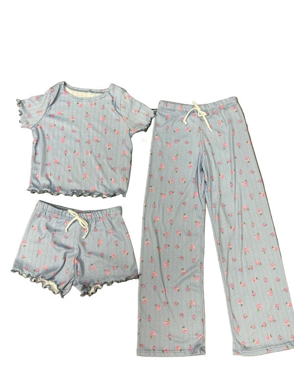 Girls Printed Lounge 3 Pc Short Sleeve Top Pants a