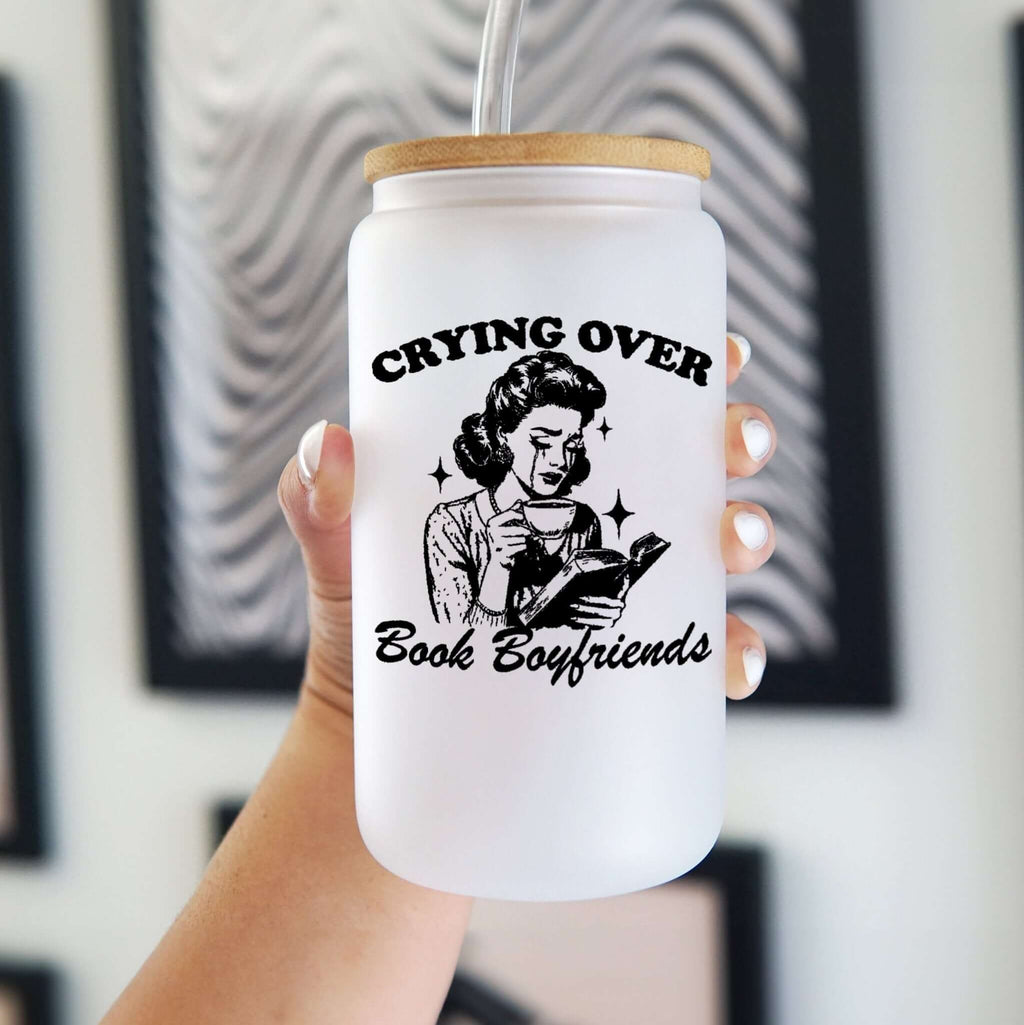 Crying Over Book Boyfriend Glass Cup, Mug & Tumbler with Lid and Straw