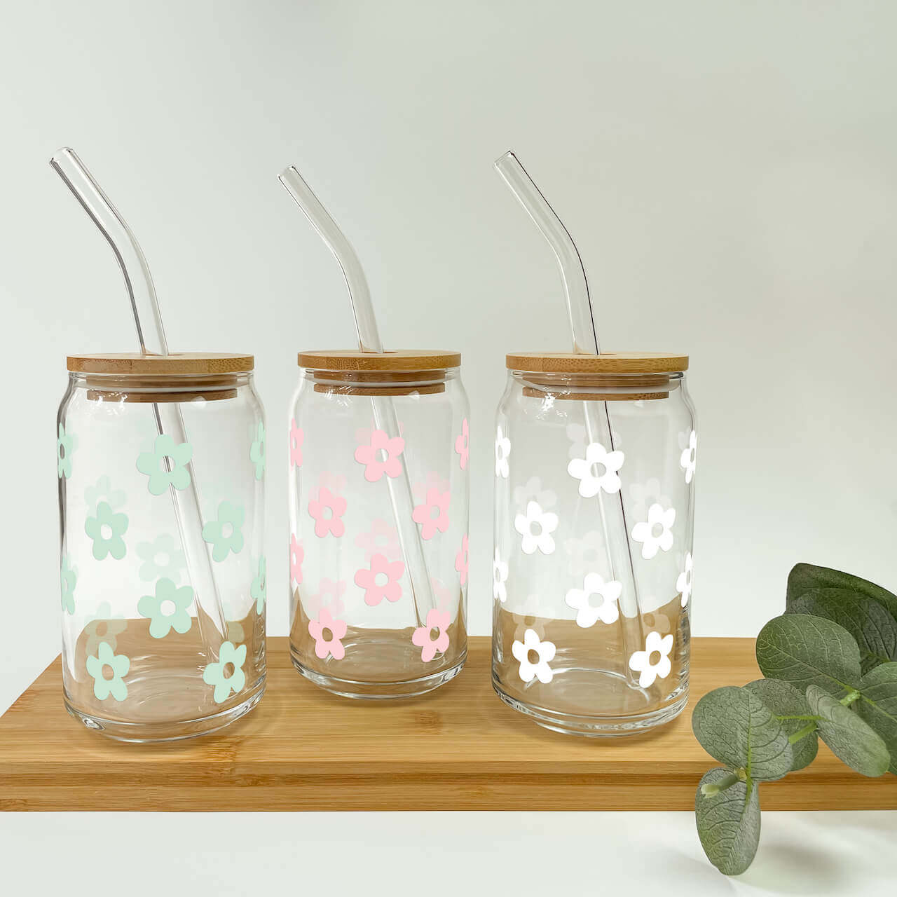 Cute Daisy Glass Cup, Mug & Tumbler with Lid and Straw