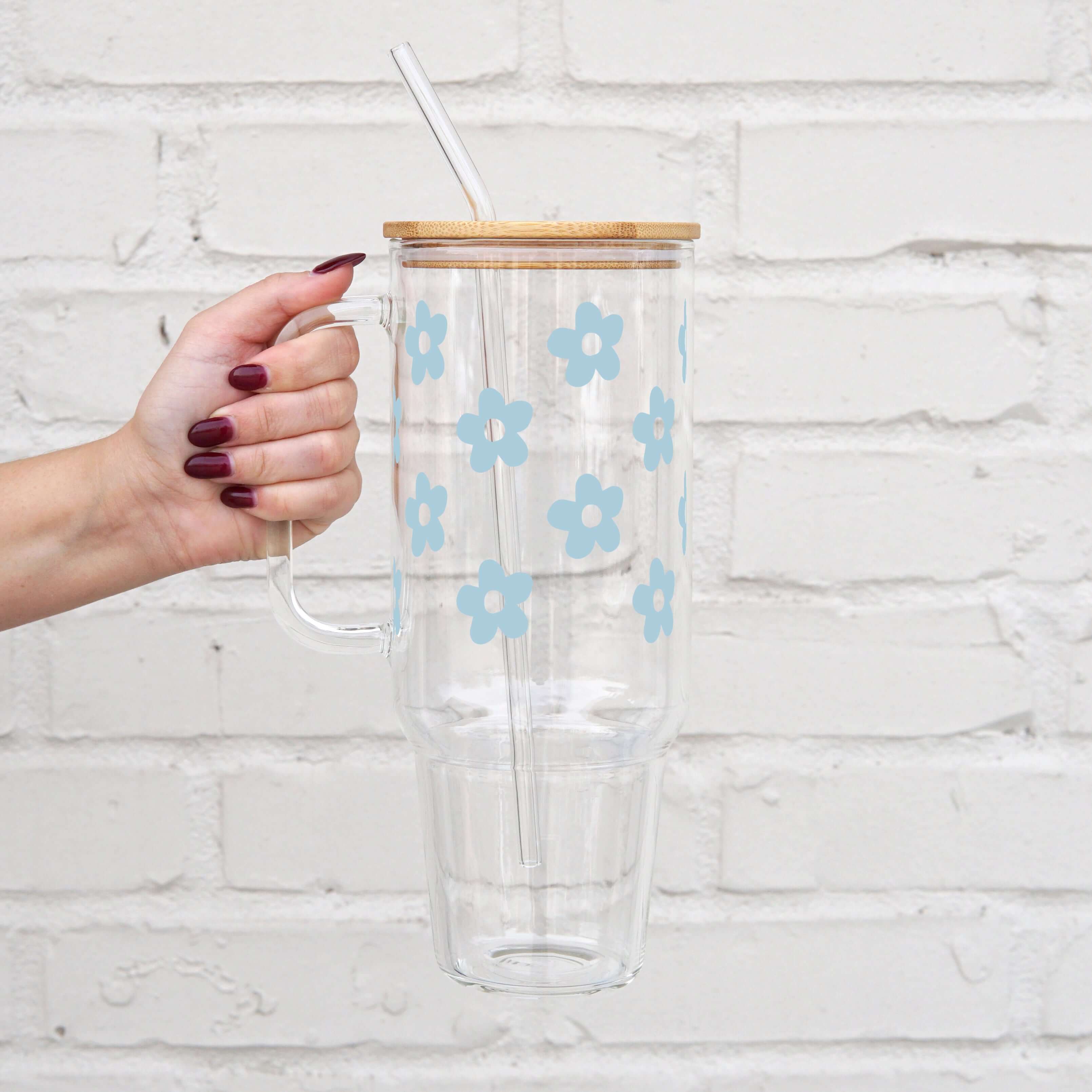 Cute Daisy Glass Cup, Mug & Tumbler with Lid and Straw