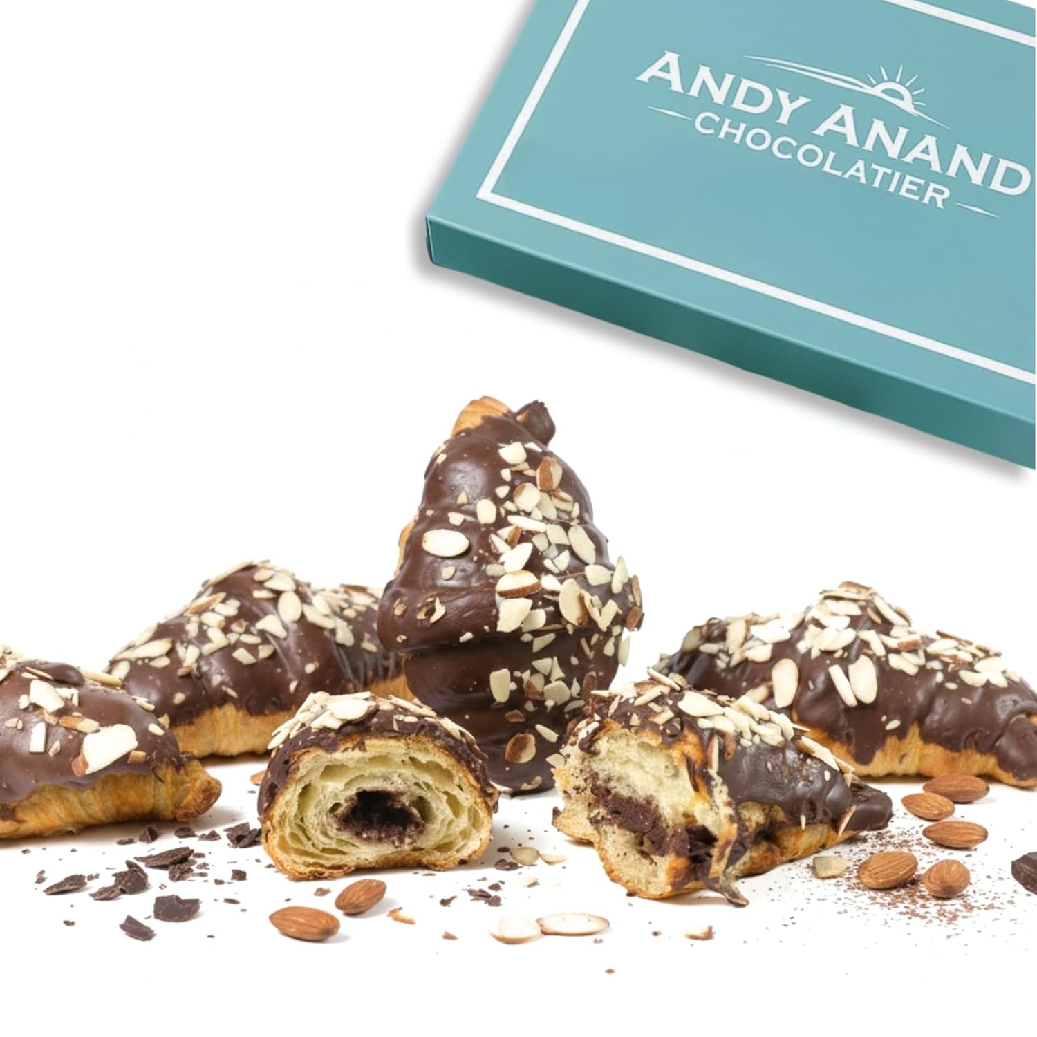 Andy Anand Sugar Free Dark Chocolate Almond Croissants Cake, 10 Pcs - 2 lbs. Handcrafted Guilt-Free Treats with Rich Chocolate Filling Inside and Crunchy Toasted Almond Topping