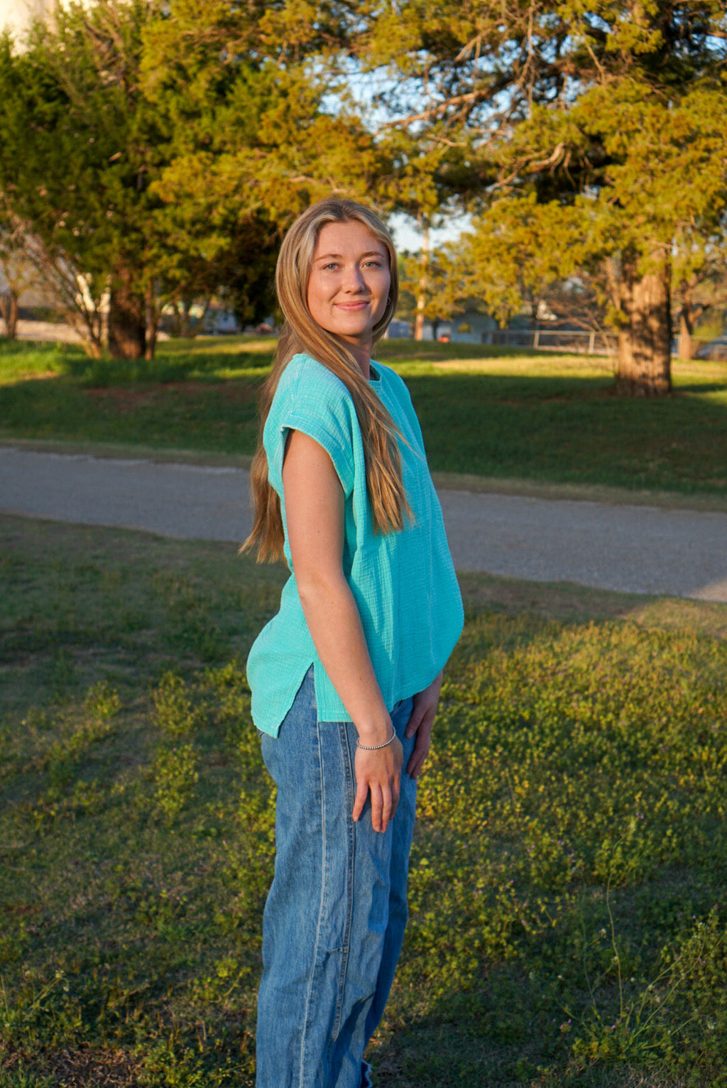 Mint - Gauze Acid washed Short Sleeve Top