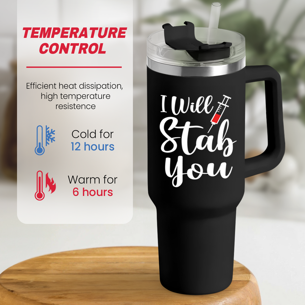 Nurse Gifts I Will Stab You Tumbler with Handle 40oz Stainless Steel Insulated Coffe Cup Funny Nurse Week Gifts, Nursing School Graduation, Appreciation Gifts for RN Nurses